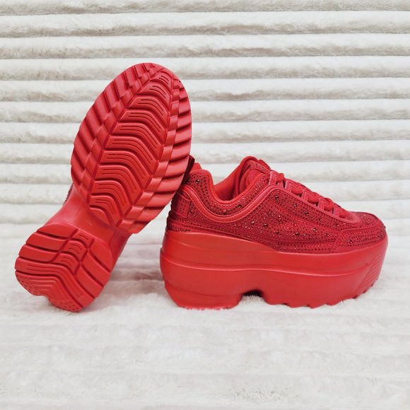 Cush Baby 2 Ruby Red Rhinestone Platform Sneakers - Tennis Shoes - Picture 12 of 14